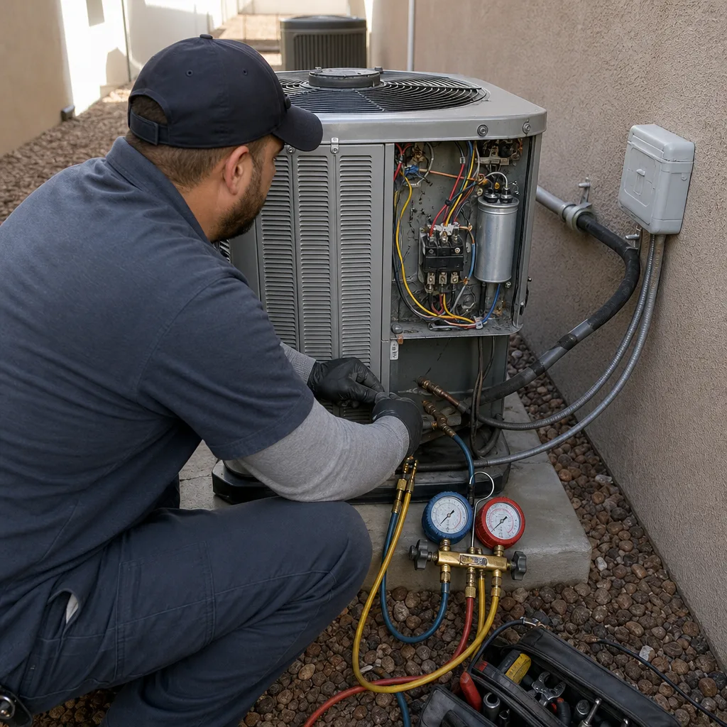 HVAC technician performing professional heat pump installation service